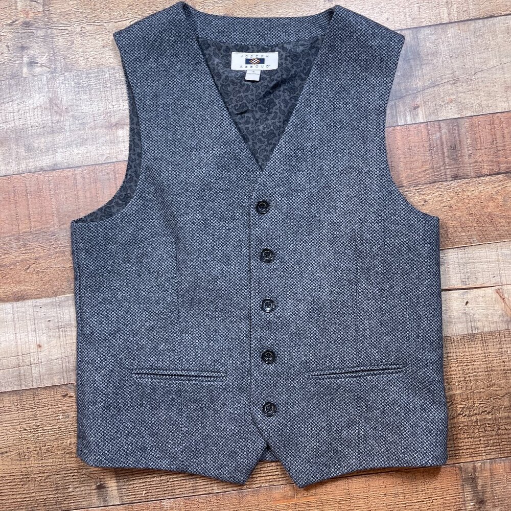 Joseph Abboud Black & Gray Wool Blend Vest size Small